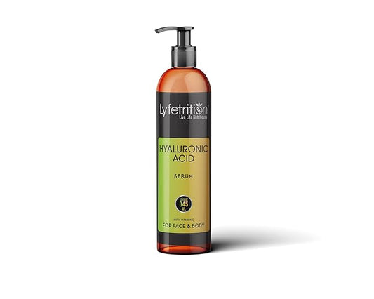 Hyaluronic Acid Serum for Skin, Moisturizing and Hydrating Serum for All Types of Skin, 100% Natural Face Serum with Vitamin C & Aloe Vera (12 Fl Oz), Clear Serum, (Lyfe7581)