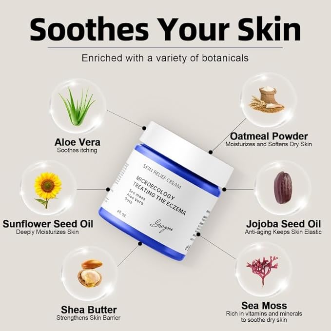 Natural Organic Eczema Soothing Cream Made With Sea Moss Aloe Vera, Oats! Sensitive Skin Dry Skin Hydrating Comfort Moisture Fragrance Free Skin care
