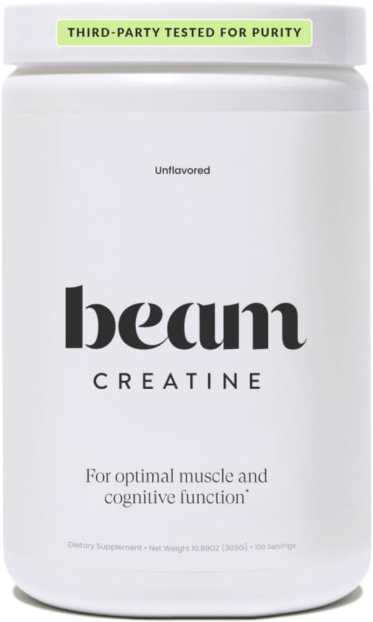 Beam Creatine Monohydrate Powder - Micronized Creatine for Muscle Growth, Strength, Endurance & Recovery - Unflavored, Fast-Dissolving, Workout Supplement for Men & Women, Keto & Vegan - 100 Servings