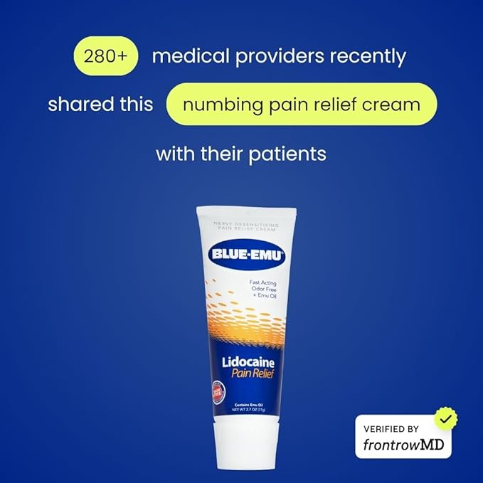 BLUE-EMU Lidocaine Pain Relief Cream for Fast, Numbing Relief, 2.7 Oz, 2 Pack