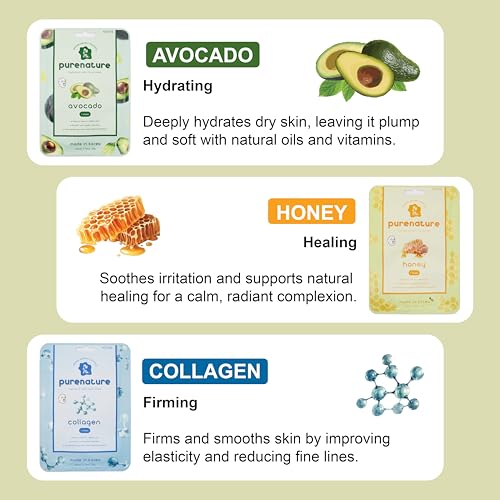 PB&Jay Purenature Hydrate and Calm Facial Mask - 12 Pack Acai Berry,Vita c,retinol and more, Made in Korea, Face Mask Skincare for Hydration, Skincare Face Mask, Moisturizing Mask for Sensitive Skin