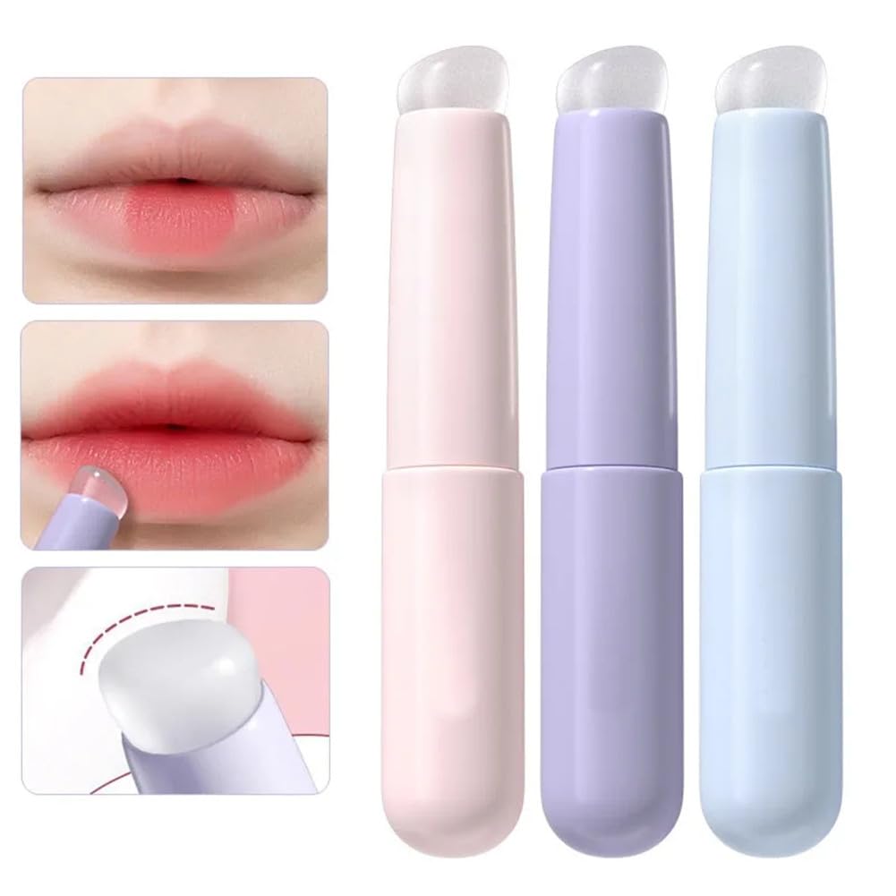 Grospe 3PCS Lip Brush, Silicone Lip Applicator Reusable Lip Mask Applicator, Premium High Elastic Silicone Brush Set For Lip Balm, Lip Gloss, Lip Stick and Concealer