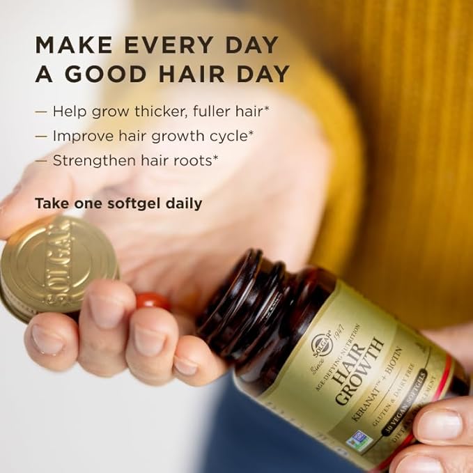 Solgar Hair Growth Supplement for Thicker Fuller Hair with Keranat Oil, Biotin, Zinc and Copper, Hair Health Supplement, Age-Defying Nutrition for Men and Women, 30 Servings