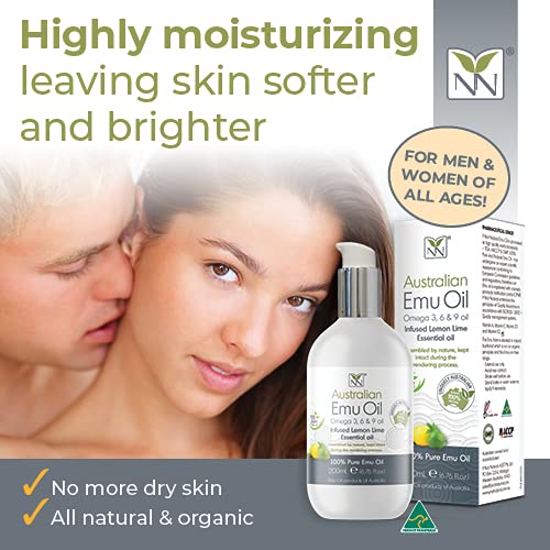 Y-Not Natural Ultra Pure Australian Emu Oil - Luxury, Hospital Grade Emu Oil 200 mL | Free Range Aboriginal Omega 3, 6 & 9 Oil Infused with Lemon Lime - The Ultimate Moisturizer for Skin, Hair, Nails, and Scalp