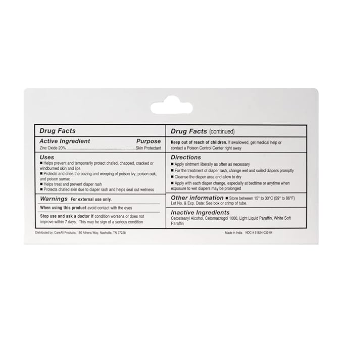 CareAll Zinc Oxide 20% Skin Protectant Barrier Ointment 2 oz (24 Pack), Relieves, Treats and Prevents Minor Skin Irritations due to Diaper Rash. Helps Seal Out Wetness. Protects Chafed Skin.