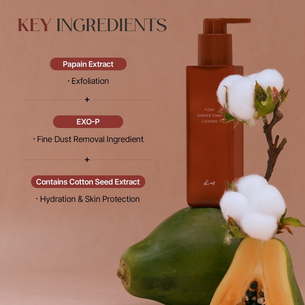 KOY Flow Essence Foam Cleanser – Gentle Hydrating Facial Cleanser with Soothing Lather, Korean Skincare for Sensitive Skin
