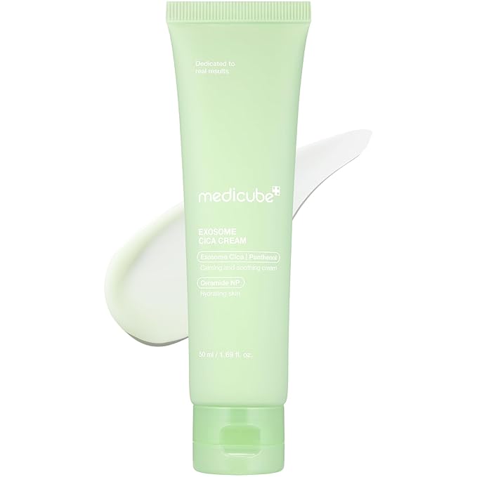Medicube Exosome Cica Tea Tree Cream for Sensitive Skin with Centella Asiatica help reduce redness and breakouts. | Low-irritating, Moisturizing Daily Texture Care | Korean Skincare | 1.7 fl oz