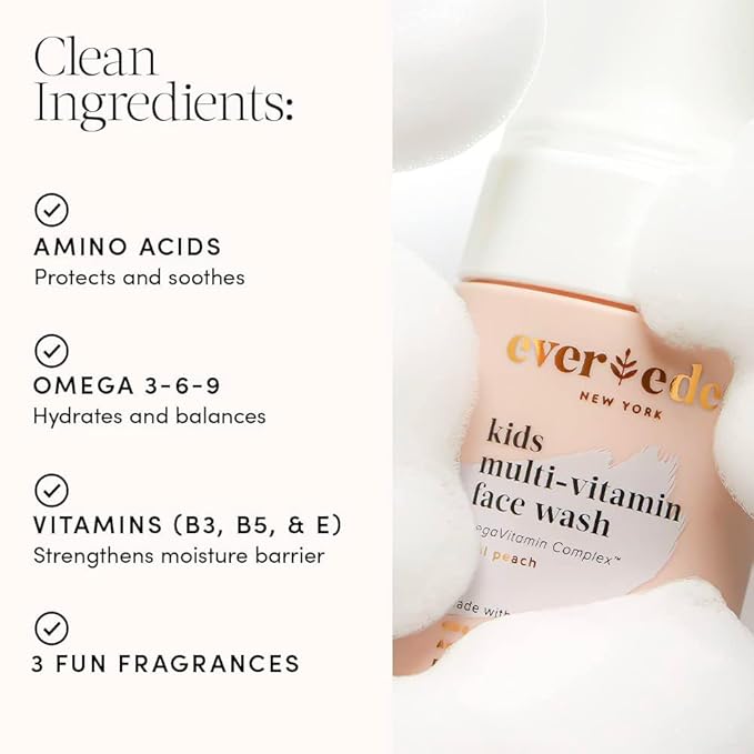 Evereden Kids Face Wash - 3.4 fl oz, Gentle Skin Care, Fresh Pomelo Scent, Gentle Foaming Cleanser, Non-Toxic and Hypoallergenic
