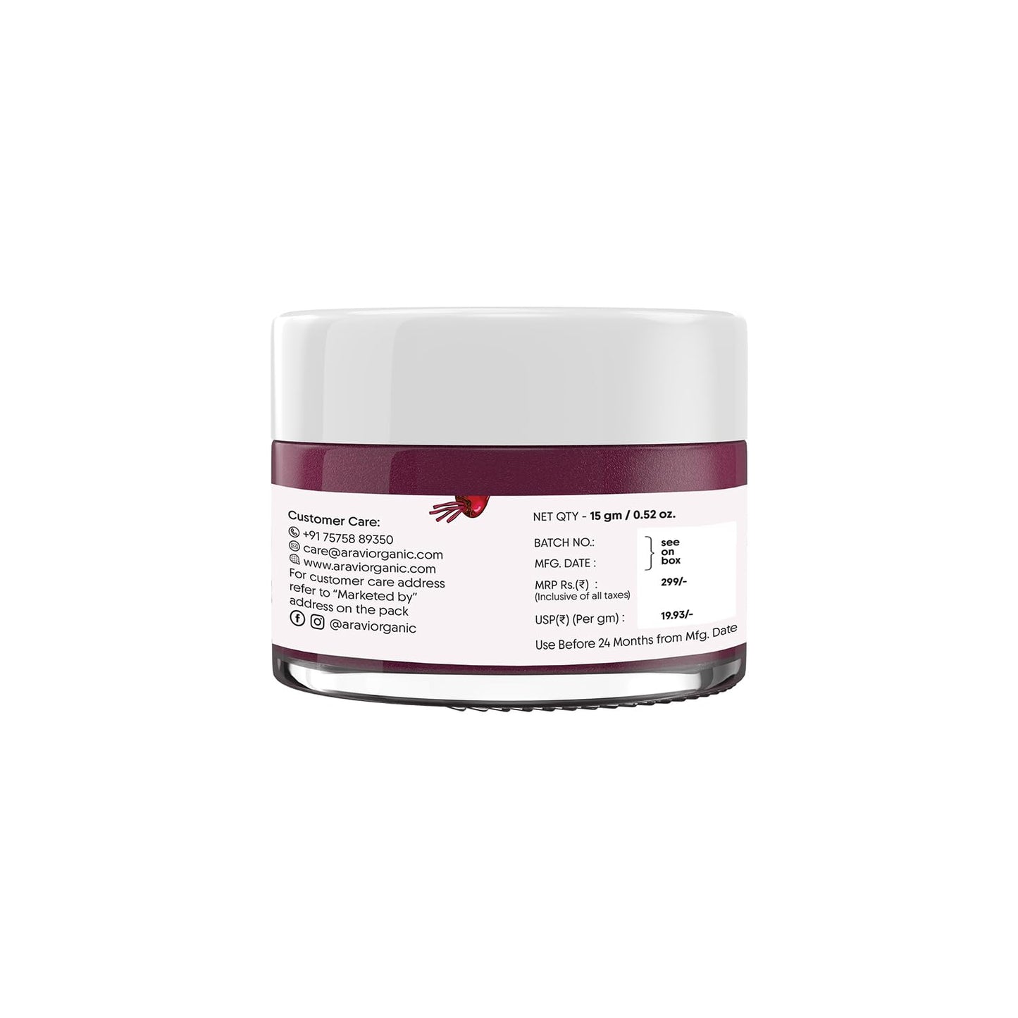 Aravi Organic Beetroot Lip Scrub with Shea Butter & Cocoa Butter – For Dark, Chapped & Pigmented Lips – Suitable for Men and Women - 0.5 FL Oz / 15gm