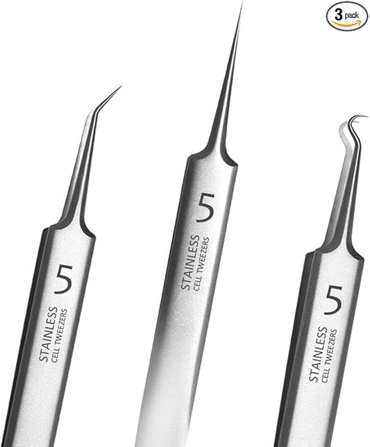 Professional Facial Blackhead Remover Tweezers,3Pcs Precision Pimple Popper Tool Kit for Whitehead Ance Blemishs Comedones Stainless Steel Makeup Tool - Matte