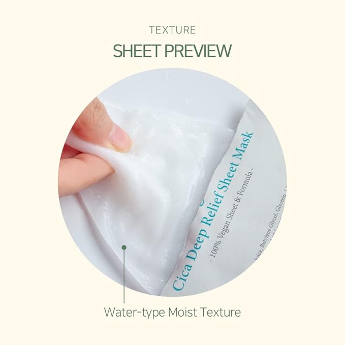 Vegan Cica Deep Relief Sheet Mask | Essence Full Face Facial Mask Sheet, Sensitive Dry Skin, Soothing, 100% Vegan Formula, Birch Sap, Panthenol, All Green EWG, Microfiber Sheet Korean Face Mask Set for Women, Men, 0.84Oz (25ml)