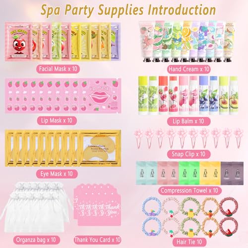 100Pcs Spa Party Supplies for Girls,Spa Party Favors Skincare Fruit Face Masks,Lip Masks,Under Eye Patches,Hand Cream,Lip Balm,Thank You Gifts Bulk,Spa Birthday Sleepover Party Supplies for Women