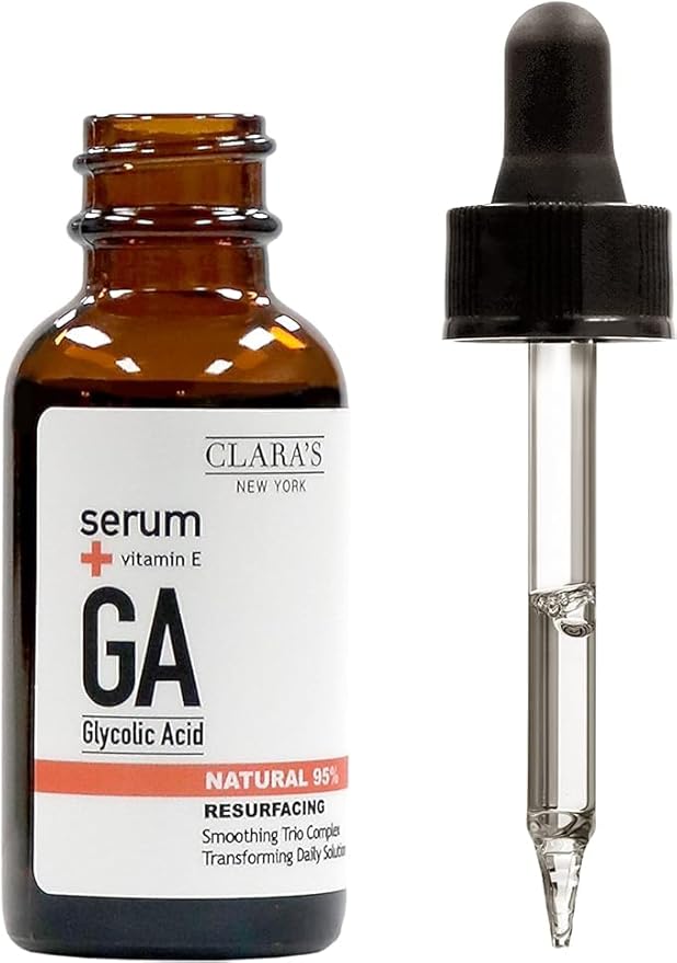 CLARA'S NEW YORK Glycolic Acid Facial Serum with Vitamin E – Exfoliating & Hydrating Face Serum for Smoother, Glowing Skin – 30ml / 1 Fl Oz – Made in USA