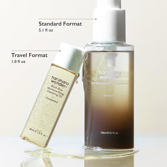 HARUHARU wonder Black Rice Moisture Cleansing Oil, Travel Size, Double Cleansing, Daily Makeup remover, Pore Oil Cleanser, Korean Skincare for sensitive, normal and Oily Skin, 1.0 fl oz