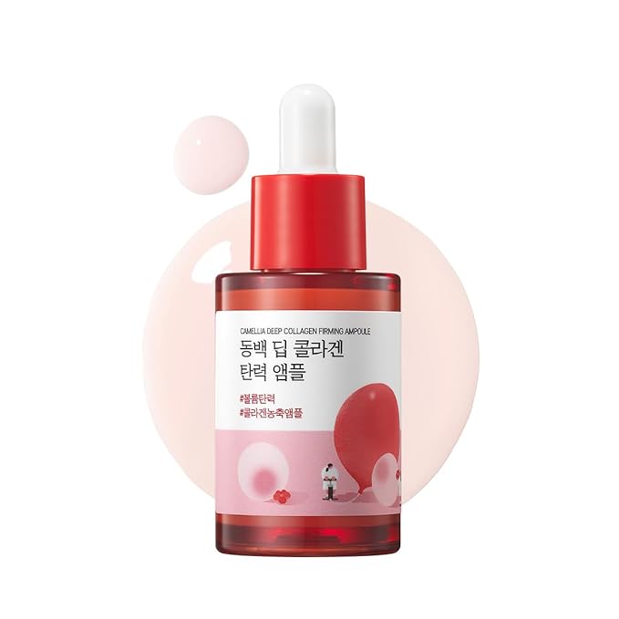 ROUND LAB Camellia Deep Collagen Firming Ampoule 1.01 Fl Oz, Hydrating and Elasticity-Enhancing Facial Serum with Multi Collagen for Smooth Fine Line and Firm Skin, Pore Tightening, Korean Skincare