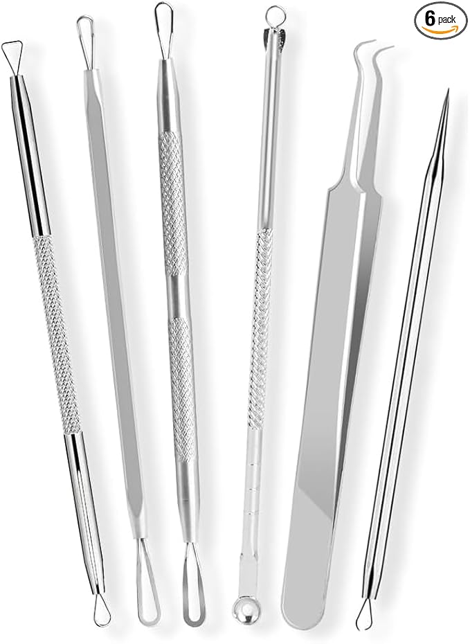 [6 Pcs] Blackhead Remover Tools for Acne - Surgical Stainless Steel Pimple Popper Tool Kit, Comedones & Blemish Extraction Kit
