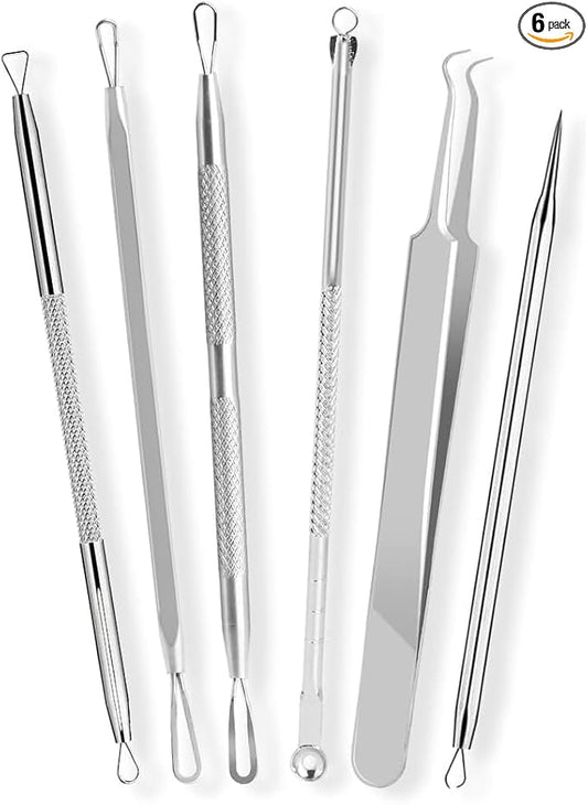 [6 Pcs] Blackhead Remover Tools for Acne - Surgical Stainless Steel Pimple Popper Tool Kit, Comedones & Blemish Extraction Kit