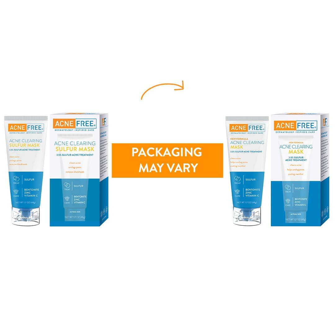 AcneFree Acne Clearing Mask, 3.5% Sulfur Acne Treatment, Absorbs Excess Oil and Unclogs Pores with Vitamin C, Bentonite, and Zinc, 1.7 Ounce - Pack of 3