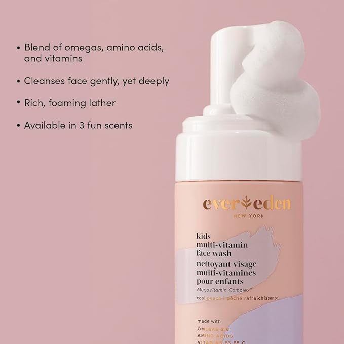 Evereden Kids Face Wash - 3.4 fl oz, Gentle Skin Care, Fresh Pomelo Scent, Gentle Foaming Cleanser, Non-Toxic and Hypoallergenic
