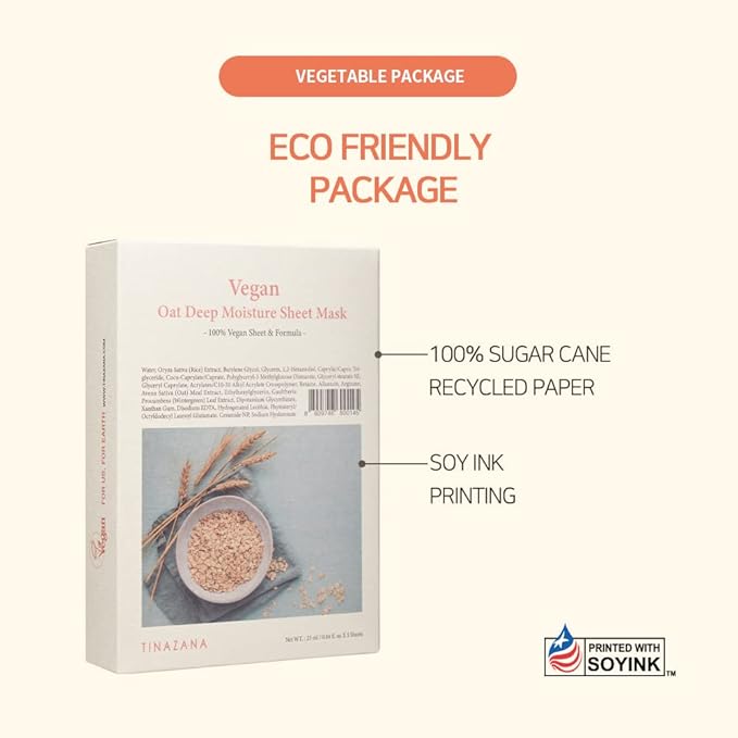 Vegan Oat Deep Moisture Mask - 0.84Oz (25ml) - Soothing, Hydrating, Sensitive Skin Formula with Rice & Oatmeal Extract, Green EWG, Microfiber Sheet