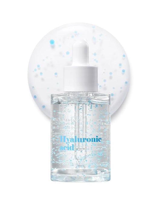 BOM Hyaluronic Acid Moisturizing Serum 1.69 fl oz, Lightweight Vegan Facial Serum with Moisture Capsules and Vitamins, Deep 20 Layer Hydration, Face Plumping, Hypoallergenic, Dry Skin Korean Skincare