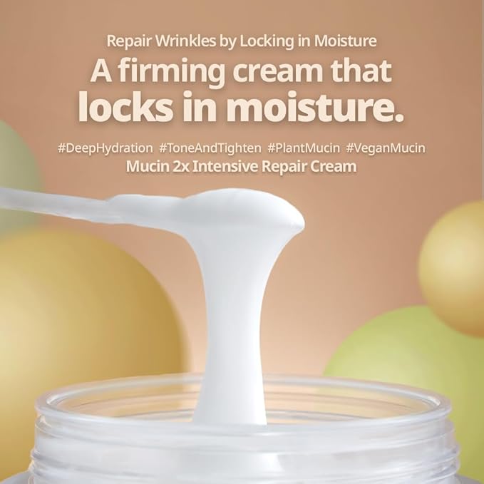 Mucin 2x Intensive Repair Cream 1.76oz 50grams / Day and Night Face Moisturizer for Dry, Sensitive, Hydrating, Nourishing, Anti Aging, No More Snail Mucin