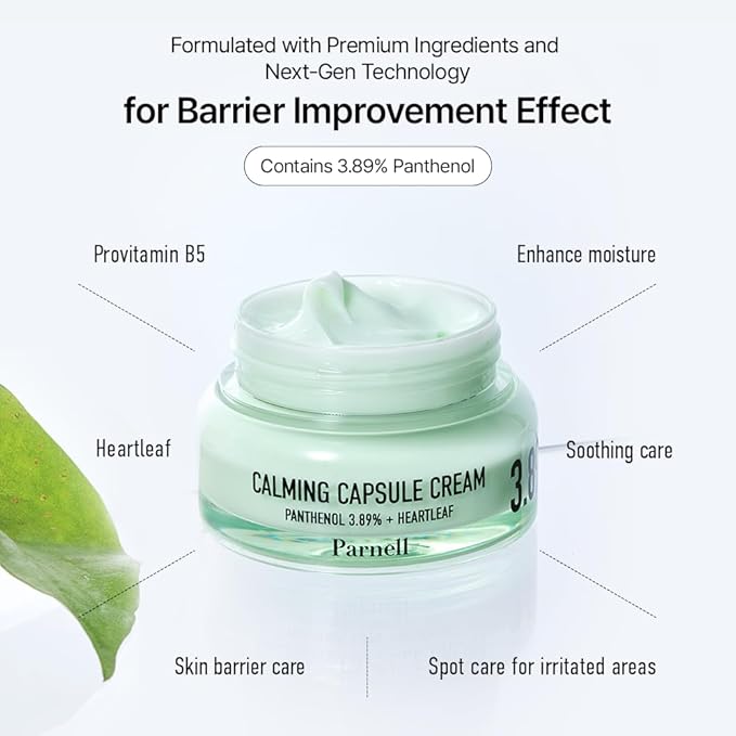 Parnell Panthenol 3.89% | 50ml / 1.69 fl.oz. | Heartleaf Calming Capsule Cream, Acne soothing cream, korea skin care, korea beauty
