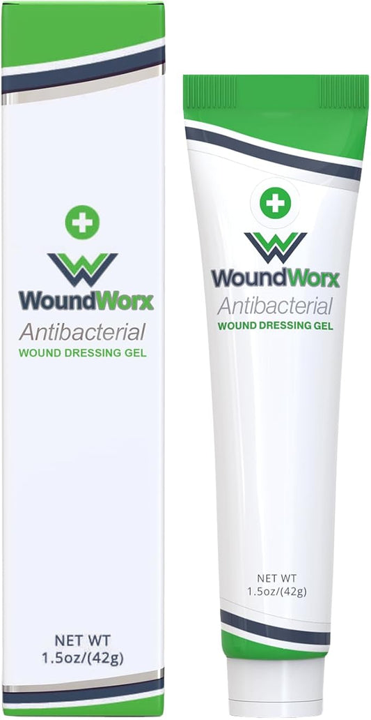 WoundWorx Antibacterial Wound Dressing Gel for Burns, Abrasions, Cuts, Ulcers, Surgical Sites - Non-Toxic, Unscented - Patented NanoSilver Technology - Infection Control - 1.5oz Tube
