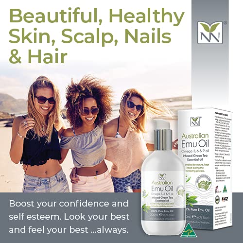 Y-Not Natural Ultra Pure Australian Emu Oil - Luxury, Hospital Grade Emu Oil 200mL | Free Range Aboriginal Omega 3, 6 & 9 Oil Infused with Green Tea - The Ultimate Moisturizer for Skin, Hair, Nails, and Scalp