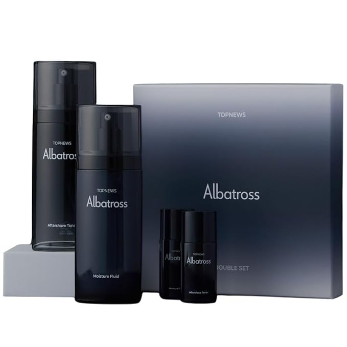 CHARMZONE Albatross Skincare for Men Aftershave Toner and Emulsion Set Father's Day Gift Set Hydrating Moisturizing Nourishing Toner+ Fluid + Travel size Total of 10.5 fl.oz