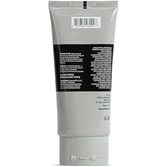 Anthony Hand Cream, 3 Fl Oz, Contains AHAs, Coconut Oil, Shea Butter, Glycerin, Aqua Cacteen; Heals, Hydrates, Soothes Dry, Chapped, Cracked Hands; Diminishes Tough Calluses