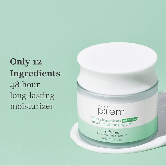 MAKE P:REM Safe Me. Relief Moisture Cream 12, Clinically Proven 48-Hour Hydration, Minimal Ingredients, EWG Green, Korean Skin Care, 2.70 fl. oz., 80ml