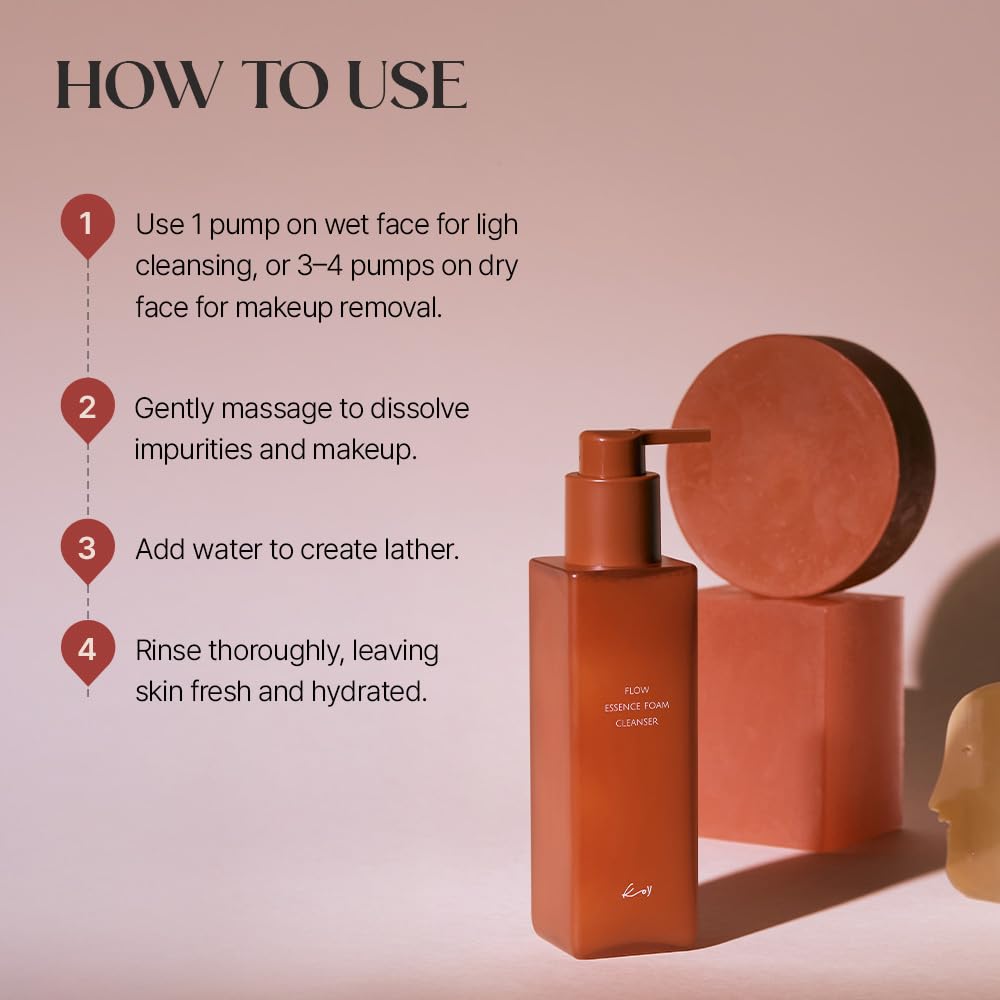 KOY Flow Essence Foam Cleanser – Gentle Hydrating Facial Cleanser with Soothing Lather, Korean Skincare for Sensitive Skin