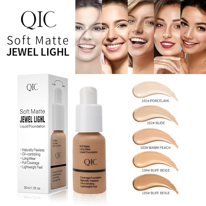 QIC Waterproof Matte Concealer BB Liquid Foundation Cream Buff Beige 30ml