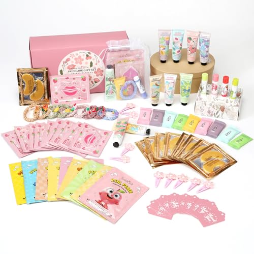 100Pcs Spa Party Supplies for Girls,Spa Party Favors Skincare Fruit Face Masks,Lip Masks,Under Eye Patches,Hand Cream,Lip Balm,Thank You Gifts Bulk,Spa Birthday Sleepover Party Supplies for Women