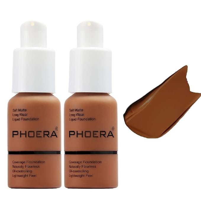 2Pack PHOERA Foundation,Flawless Soft Matte Liquid Foundation Oil Makeup。 (109-Mocha)