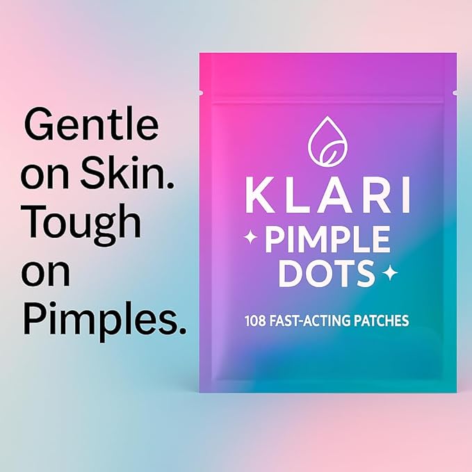 Klari Pimple Dots – 108 Hydrocolloid Acne Patches, Zit Stickers for Breakouts & Blemishes, Invisible Day & Night Spot Treatment for Face (2 Sizes)