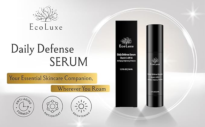 Vitamin C Serum with SPF 35 – Daily Defense Antioxidant Face Serum for Brightening, Anti-Aging & Sun Protection – Smooth, Even Tone