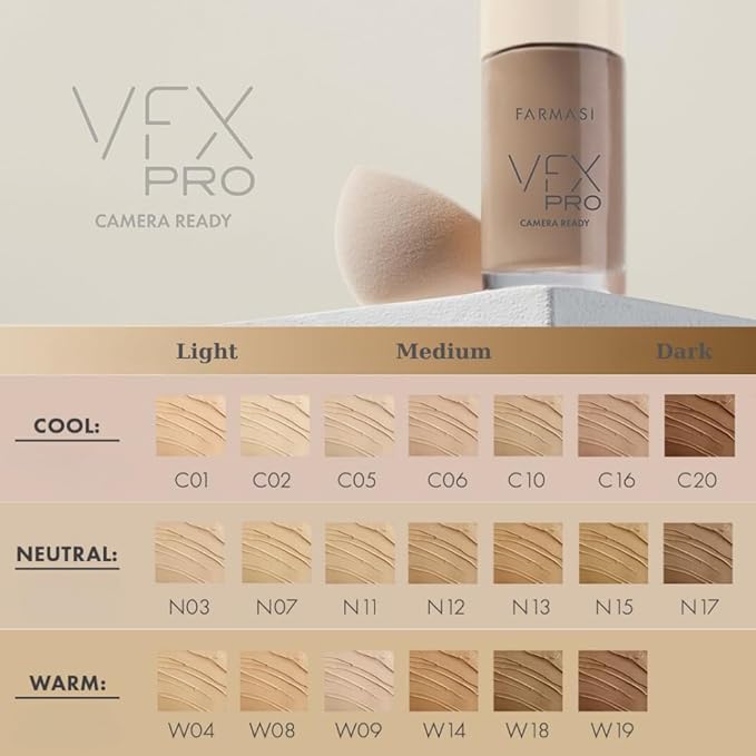 FARMASi Vfx Pro Foundation, Full Coverage Liquid Cream, Medium 12 30 ml