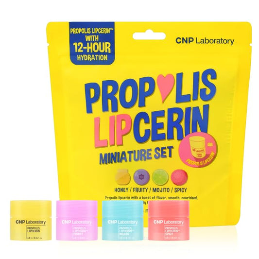 CNP Honey Lip Butter Mini Set – Propolis Lipcerin™ Travel-Size (4 Flavors), Hydrating Overnight Manuka Lip Balm & Mask, 12hr Long-lasting Moisture, Korean Skincare, 0.15 fl.oz. x 4 ea