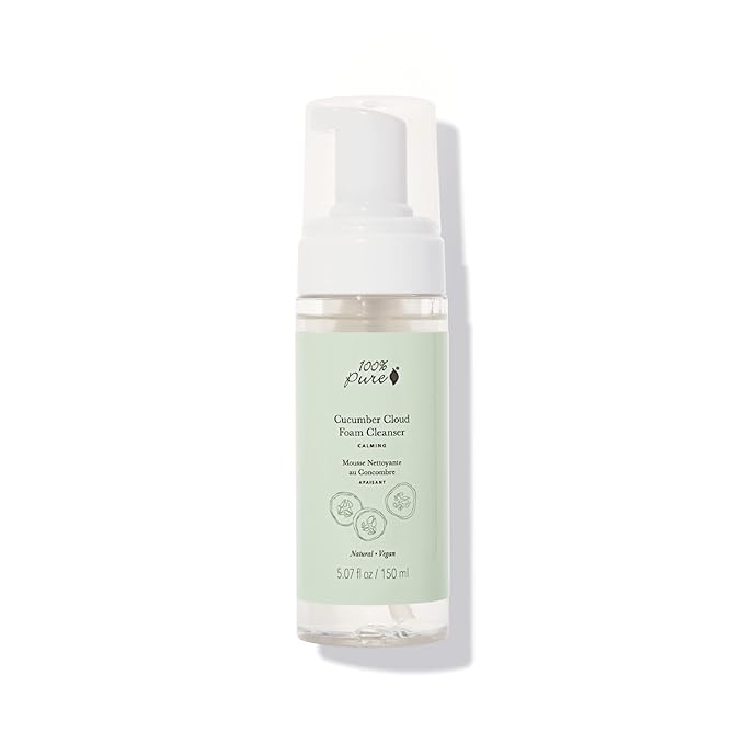 100% PURE Cucumber Cloud Natural Foam Facial Cleanser - Daily Skinfood Face Wash & Deep Hydration, Pore Cleansing, Makeup Remover for Women, Men, All Skin Types, Even Sensitive - Vegan - 5.07 oz