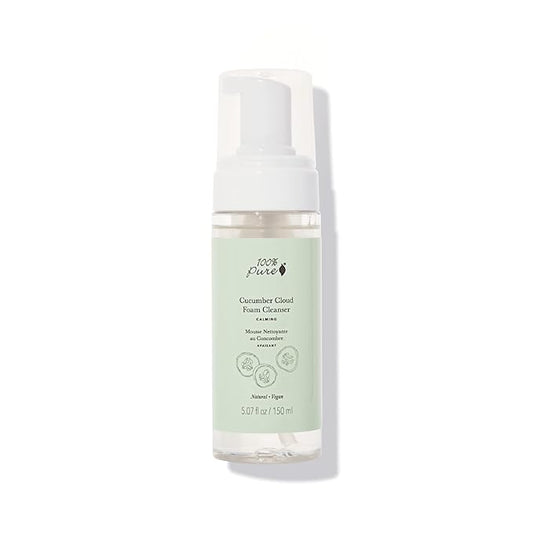 100% PURE Cucumber Cloud Natural Foam Facial Cleanser - Daily Skinfood Face Wash & Deep Hydration, Pore Cleansing, Makeup Remover for Women, Men, All Skin Types, Even Sensitive - Vegan - 5.07 oz