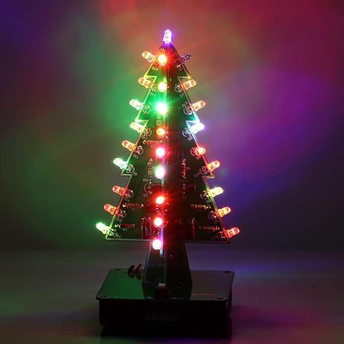 Christmas Tree Soldering Project, Icstation 3D Xmas Tree Soldering Kit with LED Flashing Lights Soldering Practice 7 Colors DIY Electronic Assemble Kit for Learning Teaching STEM Educational