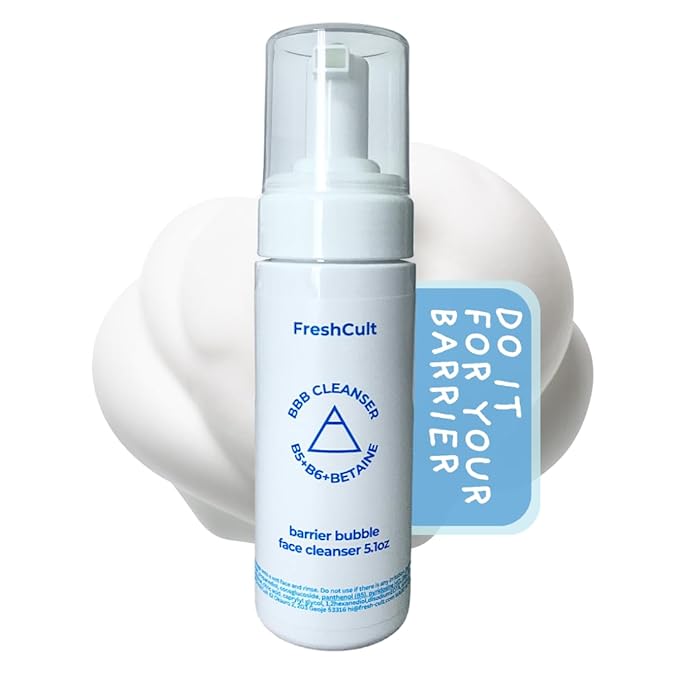 FreshCult Barrier Care Cleanser BBB Foaming Facial Wash for Sensitized Barrier and Retinoid Recovery - B5, B6, Betaine - SLS & Fragrance-Free