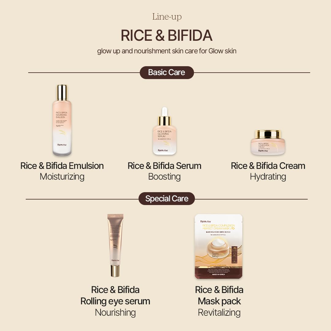 FARMSTAY Rice & Bifida Nourishing Emulsion, Dark Spots Correcting Remover with Niacinamide, Hydrating & Smoothing Rice Moisturizer for Glow Skin, for Women & Men, Korean Skin Care, 4.05 Fl. Oz.