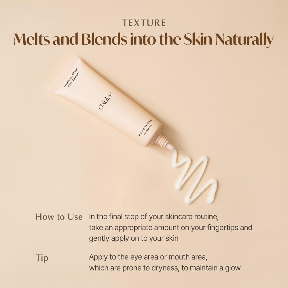 ONUL31° Fucoidan Glow Rich Cream—Daily Face Moisturizer with Niacinamide & Plant-based ingredients for Dry Sensitive Skin | Korean Skincare 1.69 fl. Oz