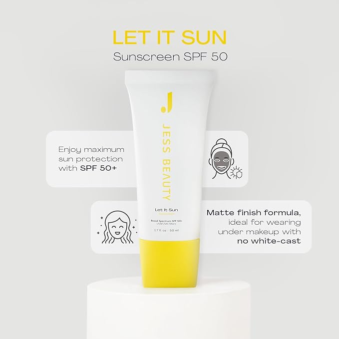 Jess Beauty Let it Sun 50+ Sunscreen, Green Tea & Aloe Extract, 1.7 fl oz