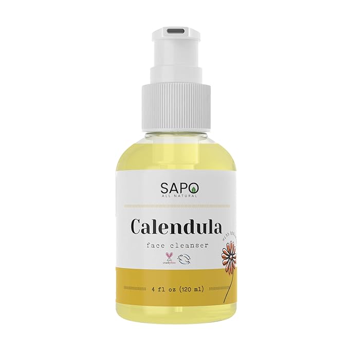 Calendula Face Cleanser - Hydrating Creamy Facial Wash with Hyaluronic Acid, Coconut Oil & Glycerin - Calming, Moisturizing & Vegan For Dry, Oily, Sensitive or Irritated Skin - 4 oz
