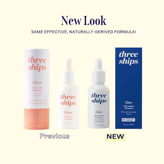 Three Ships Glow Jojoba Oil Serum – As Seen on TV - Vegan Facial Serum Hydrates, Corrects + Balances Skin – Intensive Natural Face Serum for Oily/Combo Skin, 30mL