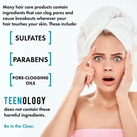 Teenology Shampoo for Teens - Avoid Forehead and Body Acne - No Sulfates or Parabens, Noncomedogenic, Natural Botanical Extracts, 16 oz. (Fresh Papaya)